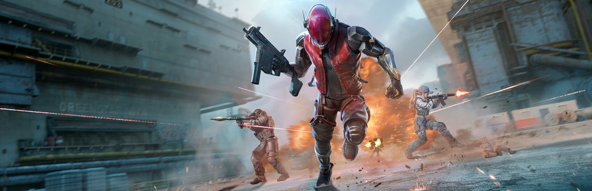 Official Steam library hero for Blood Strike: the BLOOD STRIKE logo over a squad of armed operators in red and black tactical gear